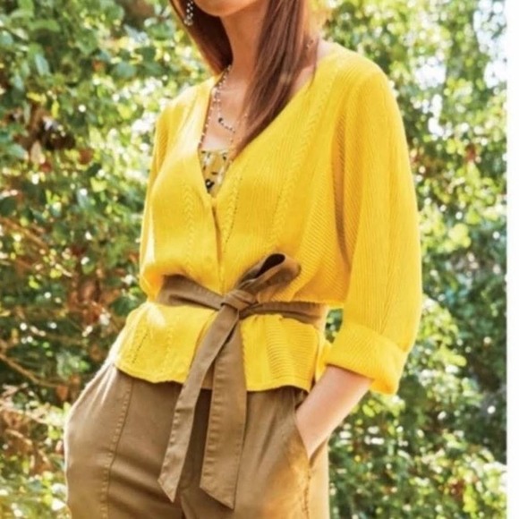 Cabi #5637 Sunny Sweater Yellow Button Snap Front Ribbed Cardigan Crop Womens - Picture 8 of 8